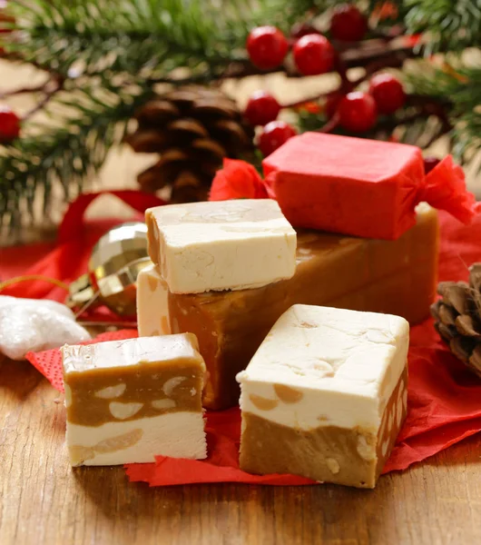 Homemade sweet dessert nougat with nuts for gift — Stock Photo, Image