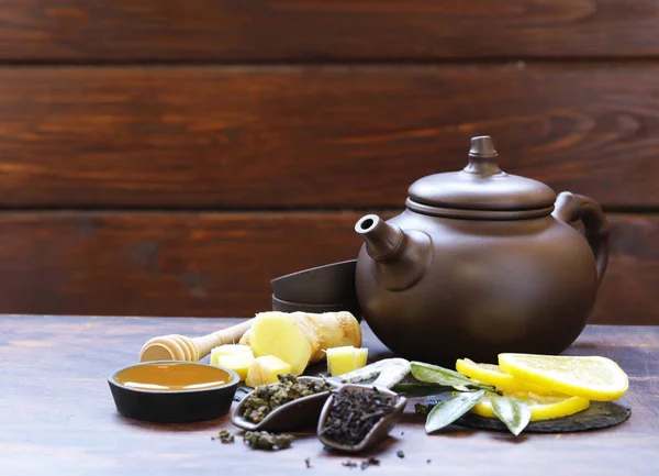 Set da tè con zenzero, limone e miele — Foto Stock