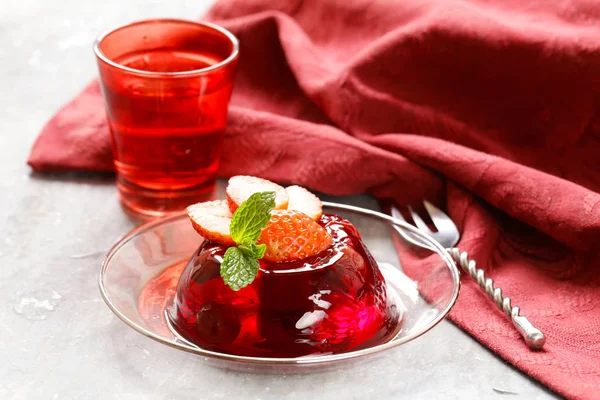 berry fruit jelly with fresh fruits - summer dessert