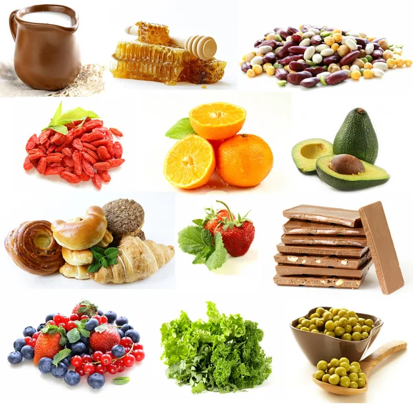 Collage-Set Gemüse, Obst, Beeren auf weißem Hintergrund — Stockfoto