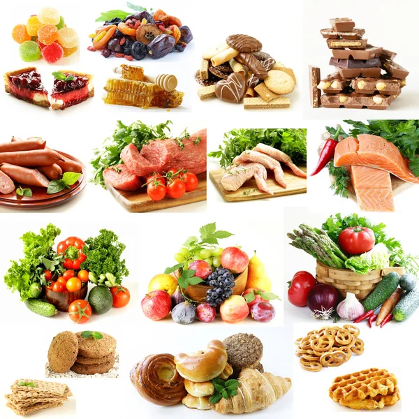 Collage, Lebensmittelpyramide, gesunde Ernährung — Stockfoto