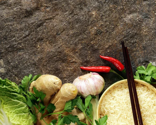 아시아 음식-쌀, 생강, 고추 — 스톡 사진