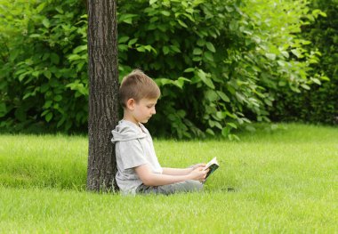 Sarışın yakışıklı bir Park açık havada bir kitap okuma