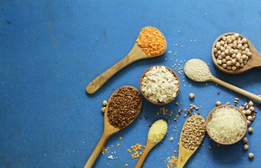 Hububat - buğday, nohut, pirinç, quinoa, mercimek farklı türleri