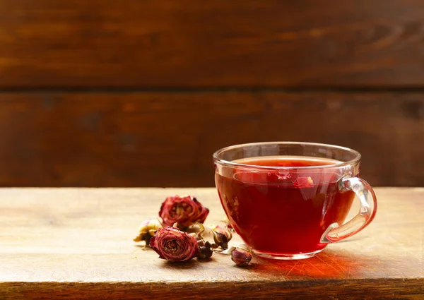 Herbal tea from rose petals, red floral — Stock Photo, Image