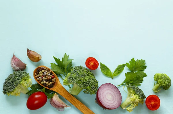 Fondo alimentario, alimentación saludable de verduras y hierbas — Foto de Stock