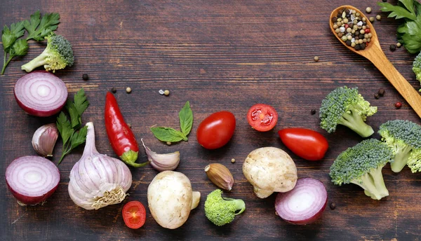 Achtergrond van het eten, gezond eten groenten en kruiden — Stockfoto