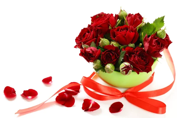 Red roses present for holiday and symbol of love — Stock Photo, Image