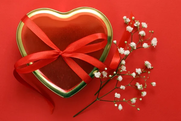 Happy Valentines day holiday flowers and hearts love symbols — Stock Photo, Image