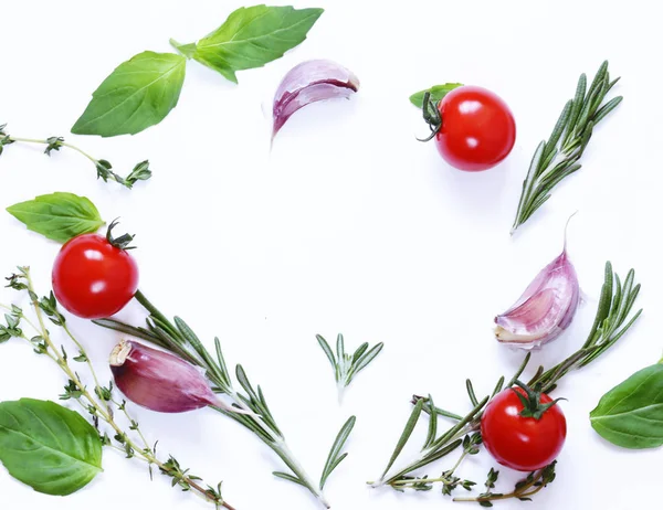 Aromatic herbs - basil, thyme, rosemary on white background — Stock Photo, Image