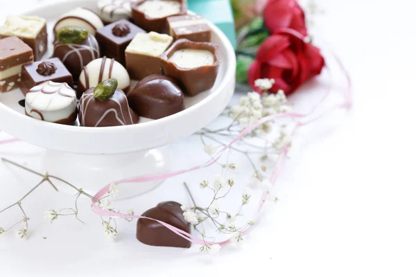 Los Pralinés Chocolate Para Fiesta San Valentín —  Fotos de Stock