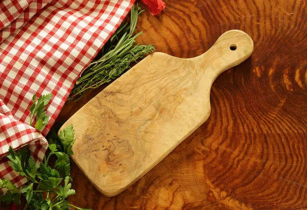 Houten Keuken Tabelachtergrond Met Servet — Stockfoto