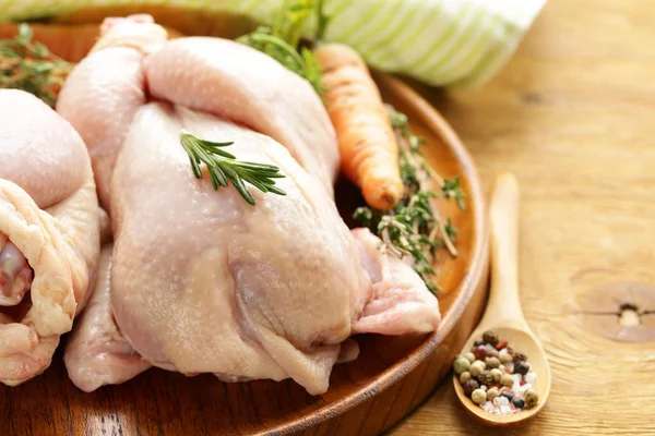 Raw Chicken Herbs Spices Wooden Board — Stock Photo, Image