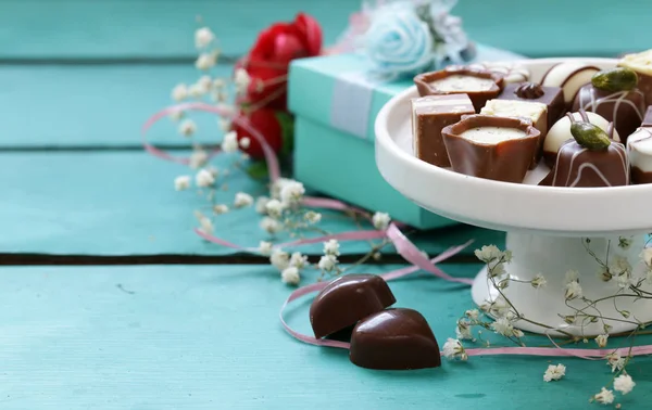 Pralines Van Chocolade Voor Valentines Day Vakantie — Stockfoto