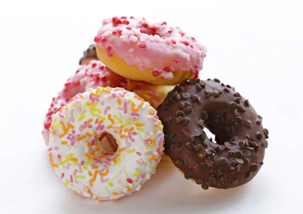 Sweet Donuts Sugar Chocolate Colored Glaze — Stock Photo, Image