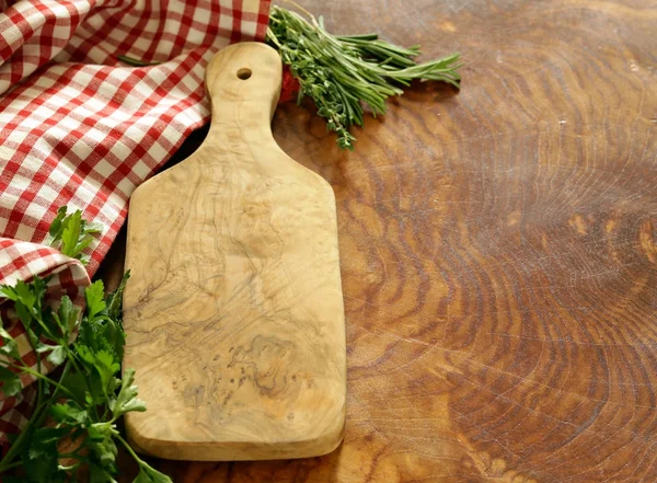 Tavolo Cucina Legno Con Tovagliolo Sfondo — Foto Stock