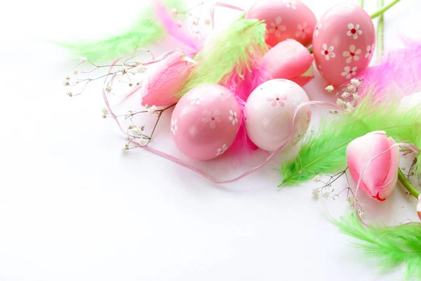 Decoración Pascua Con Flores Huevos Pintados —  Fotos de Stock