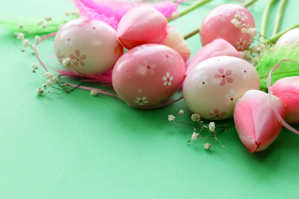 Decoração Páscoa Com Flores Ovos Pintados — Fotografia de Stock