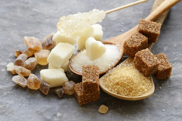 Weißer Und Brauner Zucker Sand Und Raffinierter Zucker — Stockfoto