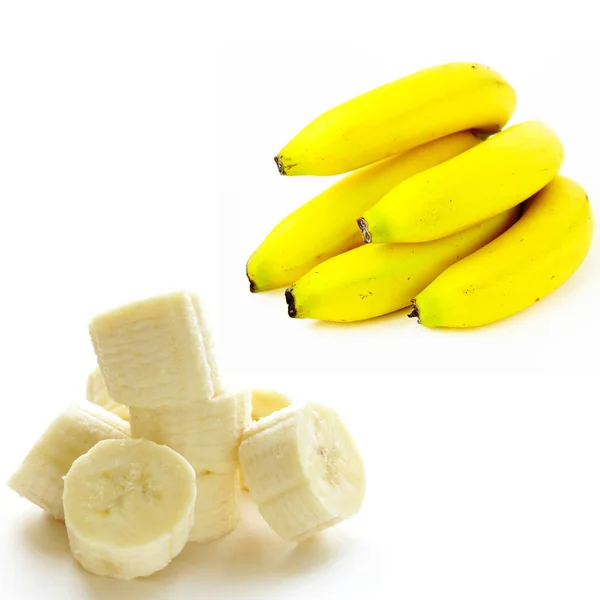 Organic Bananas Whole Slices White Background — Stock Photo, Image