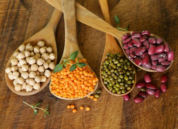 Various Kinds Legumes Beans Lentils Chickpeas Mung Beans — Stock Photo, Image