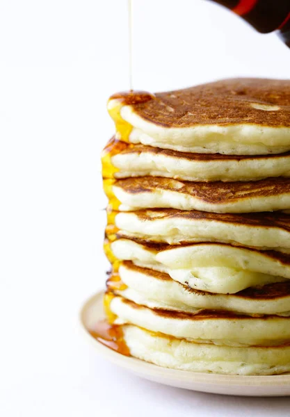 Pancake Fatti Casa Mucchio Piatto Prima Colazione — Foto Stock