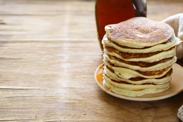 Pancake Fatti Casa Mucchio Piatto Prima Colazione — Foto Stock