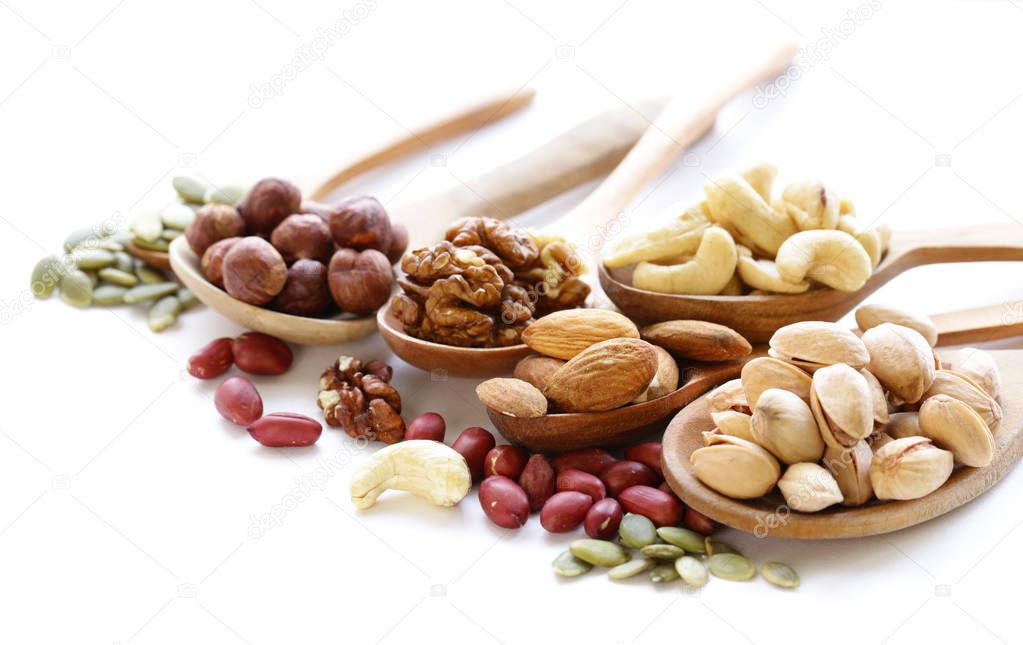 nuts mix for a healthy eating (cashew, pistachios, hazelnuts, walnuts, almonds)