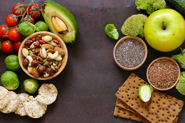 Produtos Alimentares Vegetarianos Nozes Sementes Legumes — Fotografia de Stock