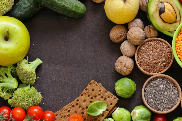 Produtos Alimentares Vegetarianos Nozes Sementes Legumes — Fotografia de Stock