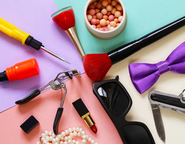 Still Life Set Accessories Tools Men Women — Stock Photo, Image