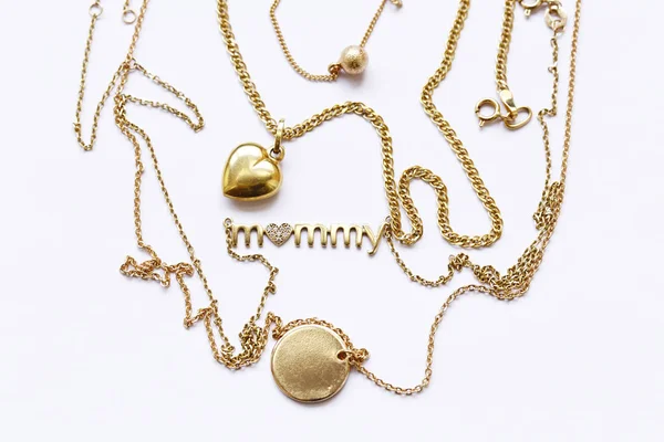 Gold Chains Necklaces Pendants — Stock Photo, Image