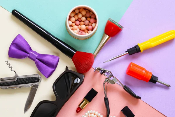 Still Life Set Accessories Tools Men Women — Stock Photo, Image