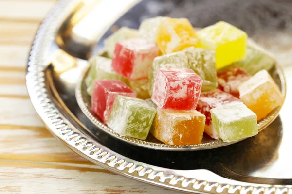 Färgglada Sweet Turkish Delight Traditionella Rätter — Stockfoto