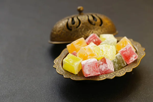 Färgglada Sweet Turkish Delight Traditionella Rätter — Stockfoto