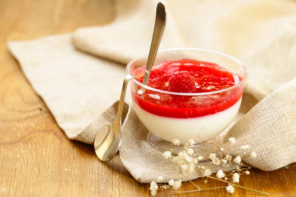 Milk Dessert Panna Cotta Raspberry Jam — Stock Photo, Image