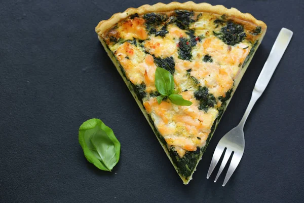 French Quiches Pie Broccoli Salmon — Stock Photo, Image