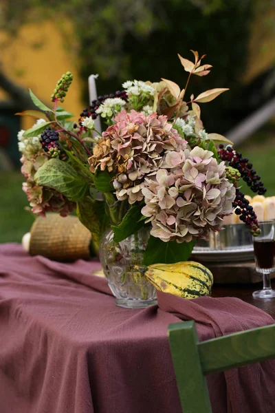 Autumn Flower Arrangement Table Interior Decoration Royalty Free Stock Images