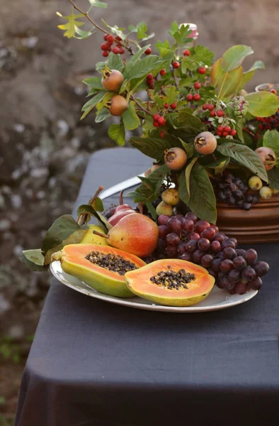 Table Automne Festive Avec Fruits Fromage — Photo