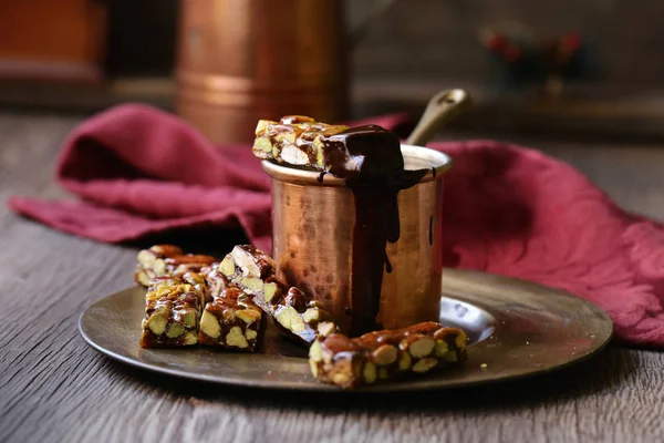 Горячий Шоколад Орехами Десерт — стоковое фото