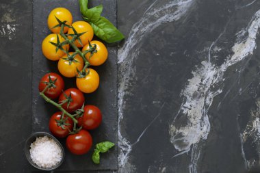 Gıda menüsü, siyah grafit ve domates için arkaplan