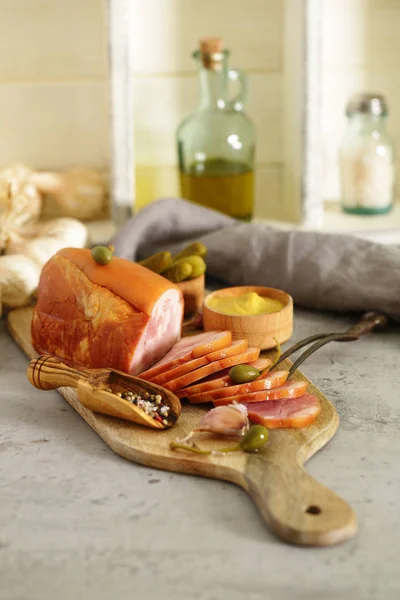 Smoked Pork Knuckle Meat Mustard Pickles — Stock Photo, Image
