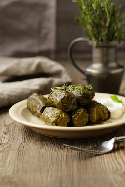 Παραδοσιακή Γεωργιανή Dolma Τροφίμων Φύλλα Σταφυλιών — Φωτογραφία Αρχείου