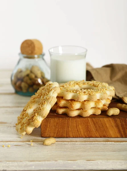 Erdnusskekse Mit Milch Zum Dessert Und Leckereien — Stockfoto