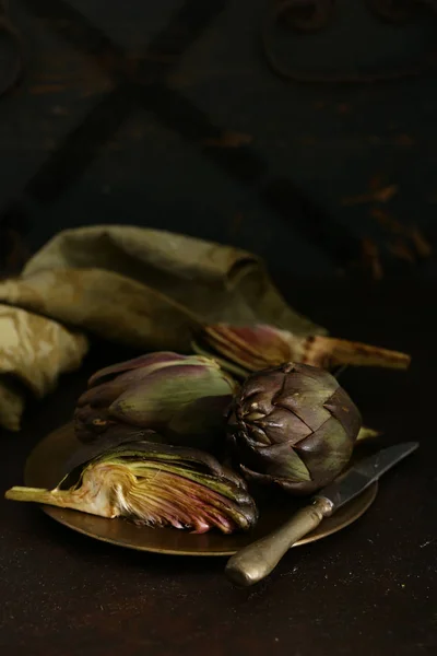 Artichauts Naturels Légumes Pourpres Pour Salade Mise Conserve — Photo