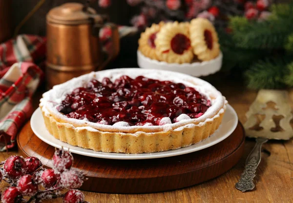 Crostata Ciliegie Fatta Casa Con Zucchero Velo Dessert — Foto Stock