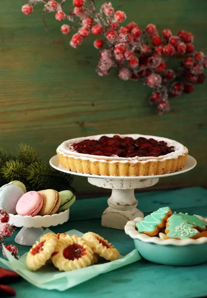 Torta Cereja Caseira Torta Com Açúcar Confeiteiro Para Sobremesa — Fotografia de Stock