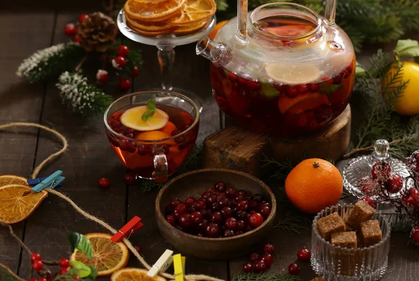 Τσάι Cranberry Μπαχαρικά Και Πορτοκάλι — Φωτογραφία Αρχείου