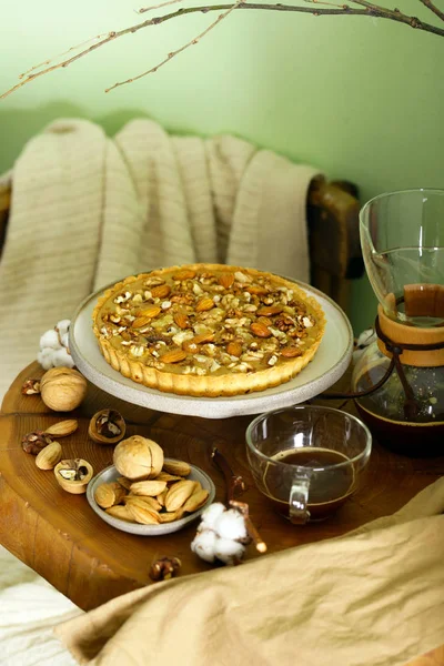 Tarta Nuez Con Almendras Caramelo — Foto de Stock