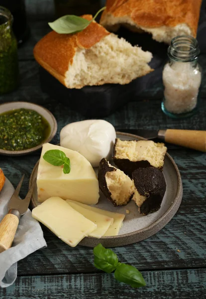 Queijos Caseiros Naturais Pesto Ciabatta — Fotografia de Stock